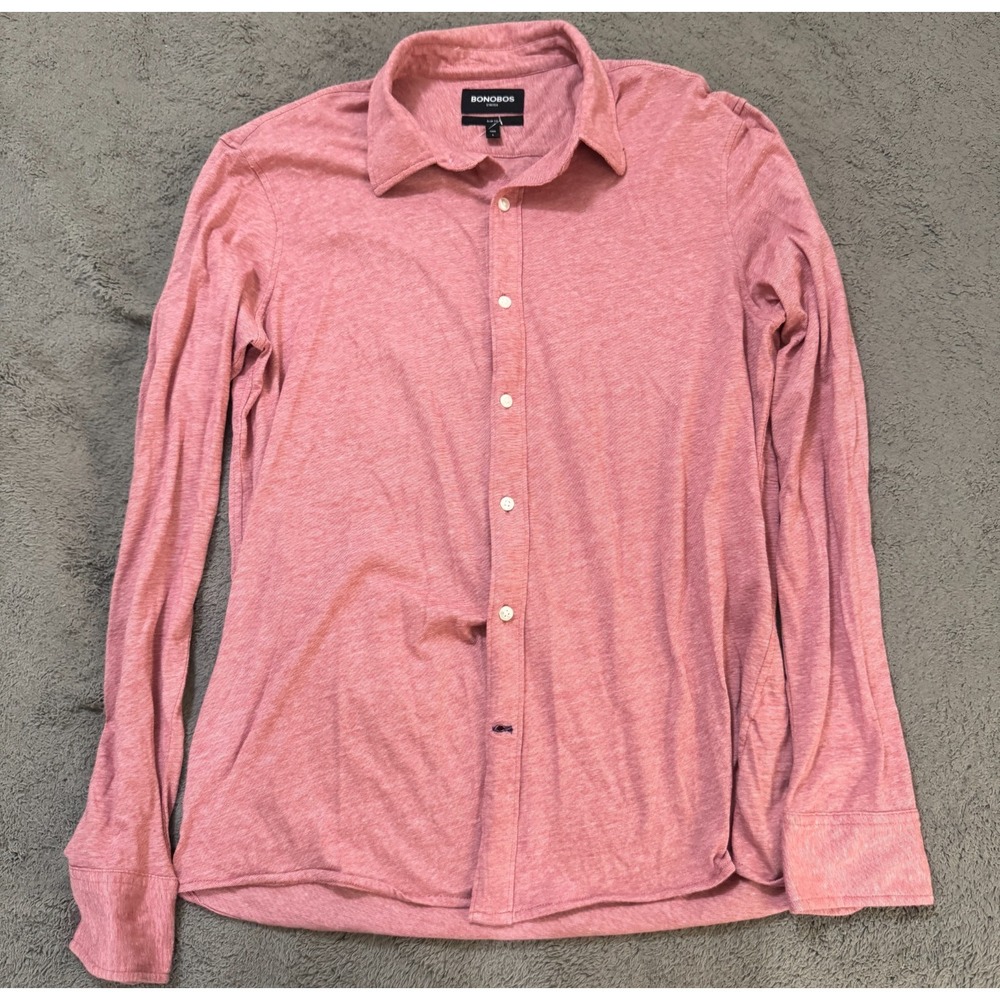 Bonobos Stretch Shirt Mens L Long Red Slim Fit Jersey Knit Long Sleeve